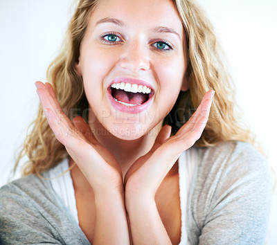 Buy stock photo Portrait of a fun-loving young blonde