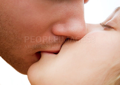 Buy stock photo Closeup of two people kissing