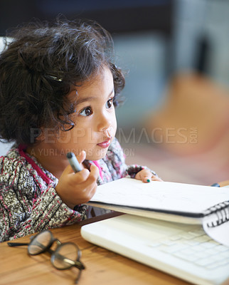 Buy stock photo Shot of a cute little girl at home