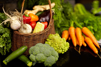 Buy stock photo Cropped picture of an assortment of fresh vegetable produce