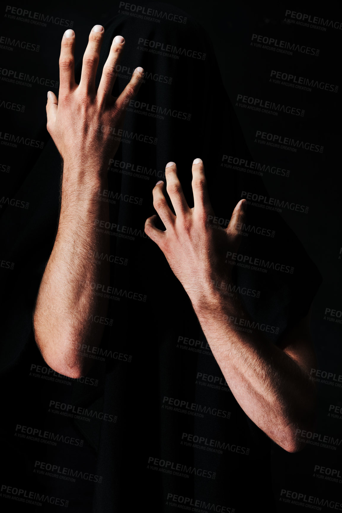 Buy stock photo Two arms isolated against a black background
