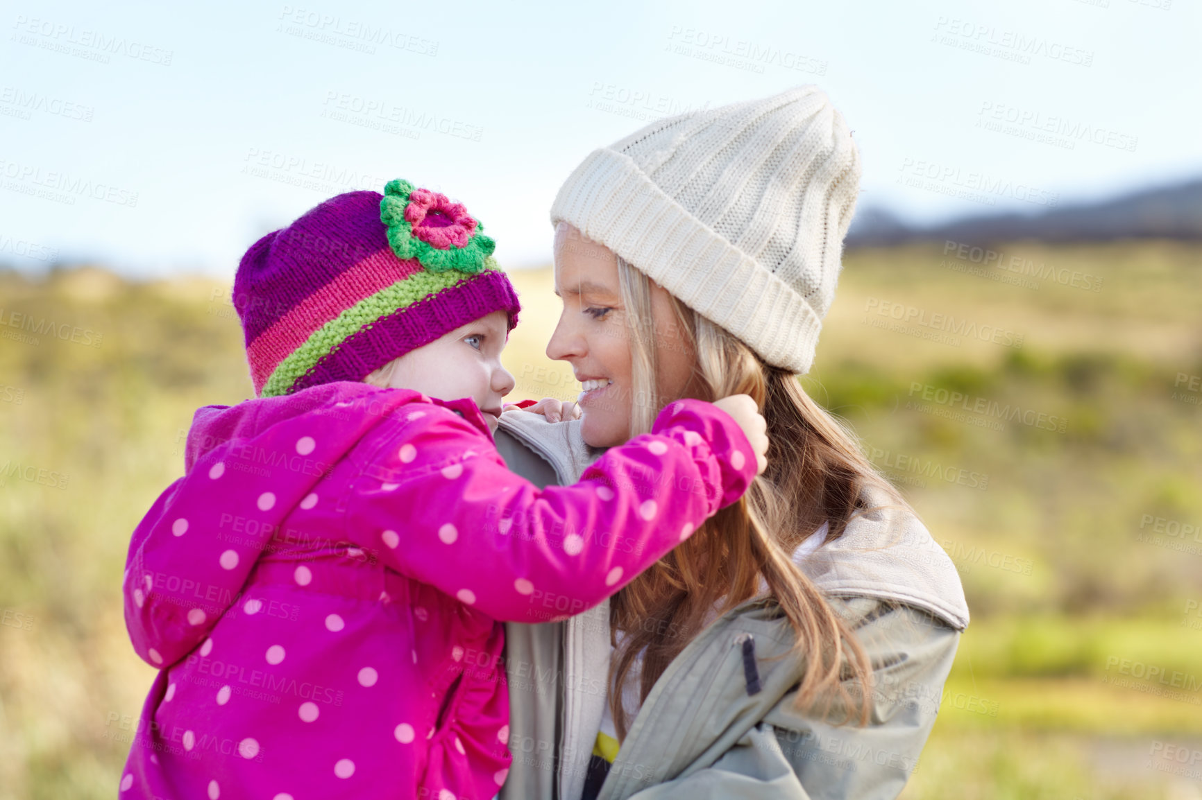 Buy stock photo A young mother with her little girl while on a hiking trip