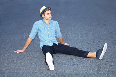 Buy stock photo Shot of a handsome hipster outdoors
