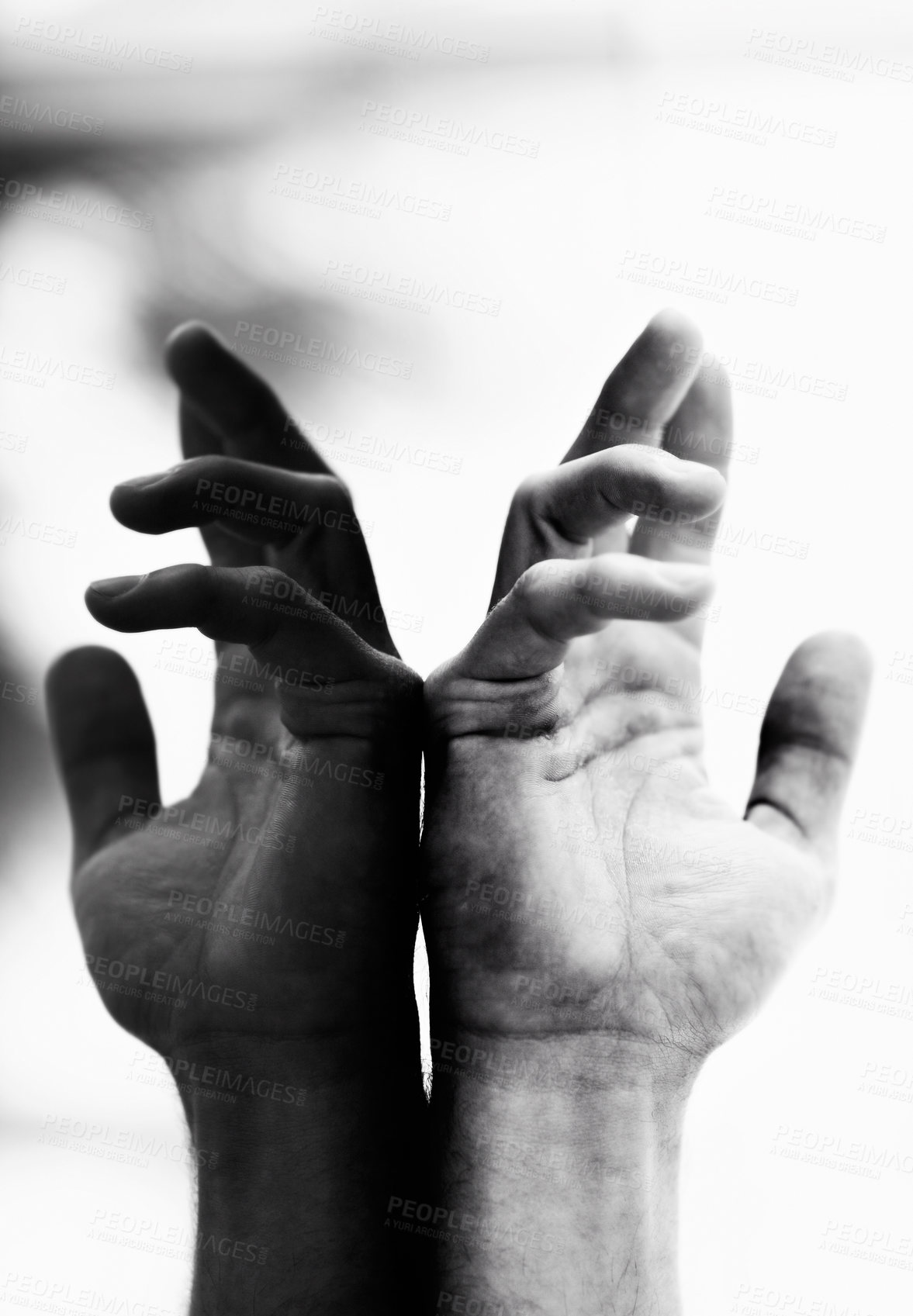 Buy stock photo Closeup of a hand and it&#039;s reflection against a shiny surface