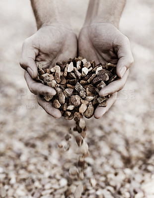 Buy stock photo Closeup of two hands holding gravel