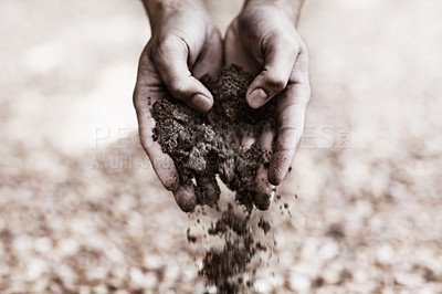 Buy stock photo Two hands holding dirt