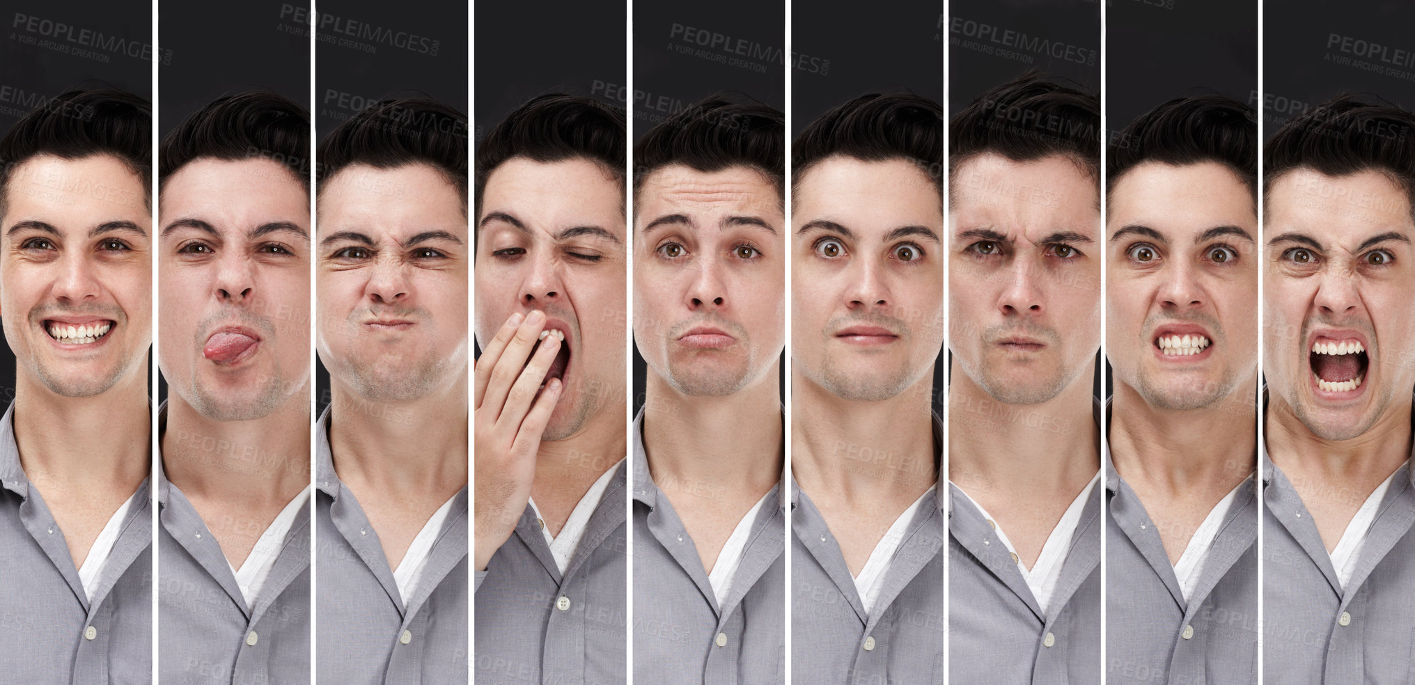 Buy stock photo Composite image of a young man displaying different personalities 