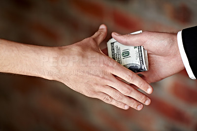 Buy stock photo Cropped shot of hands receiving an illegal payoff