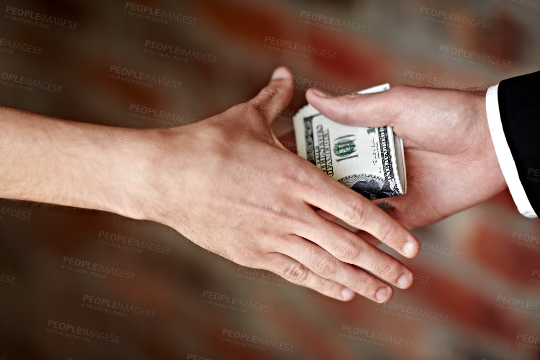 Buy stock photo Cropped shot of hands receiving an illegal payoff