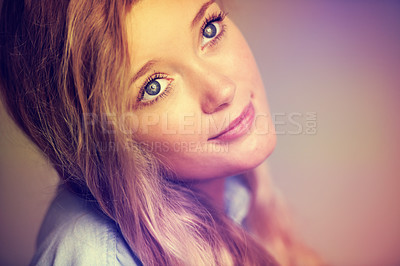 Buy stock photo An attractive young girl looking away with a whimsical expression