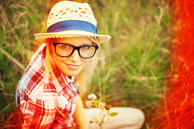 Buy stock photo Lomography portrait of a young hipster woman outside
