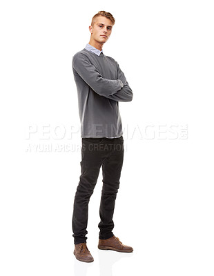 Buy stock photo A full length studio shot of a stylishly dressed young man isolated on white