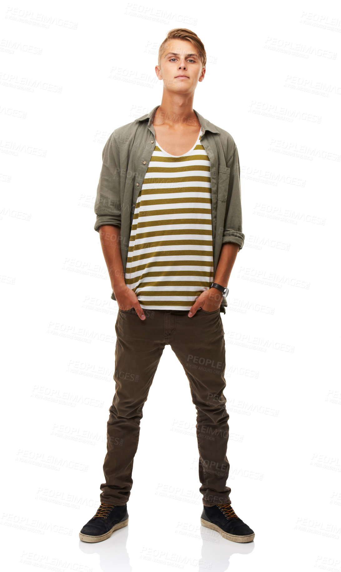 Buy stock photo A full length studio shot of a stylishly dressed young man