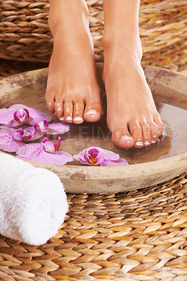 Buy stock photo Closeup of feet getting a spa treatment