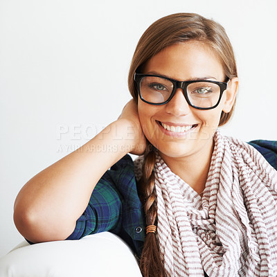 Buy stock photo Shot of a stylish young woman laughing
