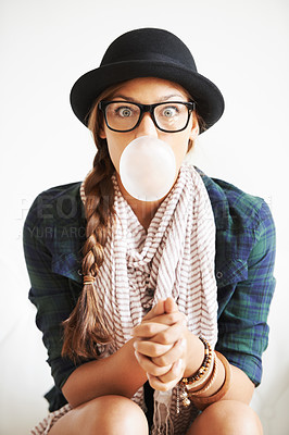 Buy stock photo A young hipster girl in studio