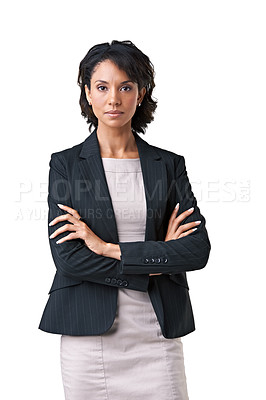 Buy stock photo Studio portrait of a successful businesswoman posing against a white background