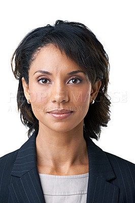 Buy stock photo Studio portrait of a successful businesswoman posing against a white background