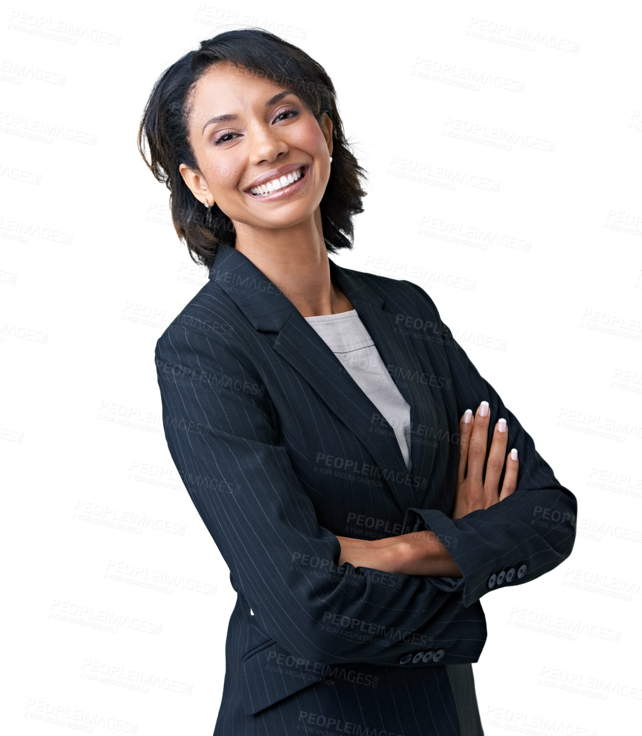 Buy stock photo Studio portrait of a successful businesswoman posing against a white background