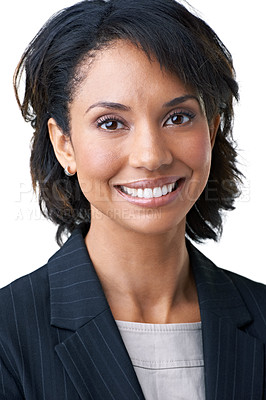 Buy stock photo Studio portrait of a successful businesswoman posing against a white background