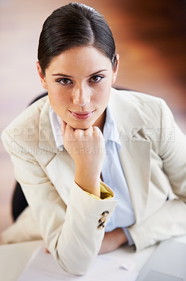 Buy stock photo Serious, pride and portrait of business woman in office with confidence working on a legal case. Career, professional and attorney from Canada doing research and planning for law project in workplace