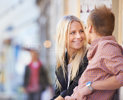 Buy stock photo Shot of a couple enjoying a day out in the city