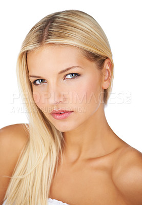 Buy stock photo Gorgeous young woman with flawless skin against a white background