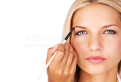 Buy stock photo Cropped view of a young woman having brow color added to her eyebrows