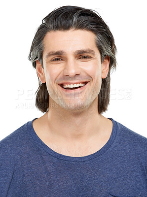 Buy stock photo Studio portrait of a handsome man posing against a white background
