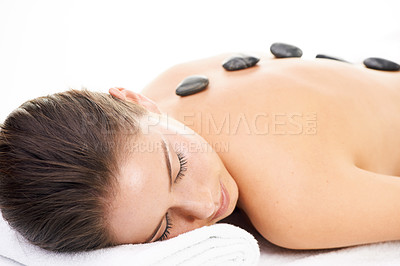 Buy stock photo Cropped shot of a young woman getting a beauty treatment isolated on white