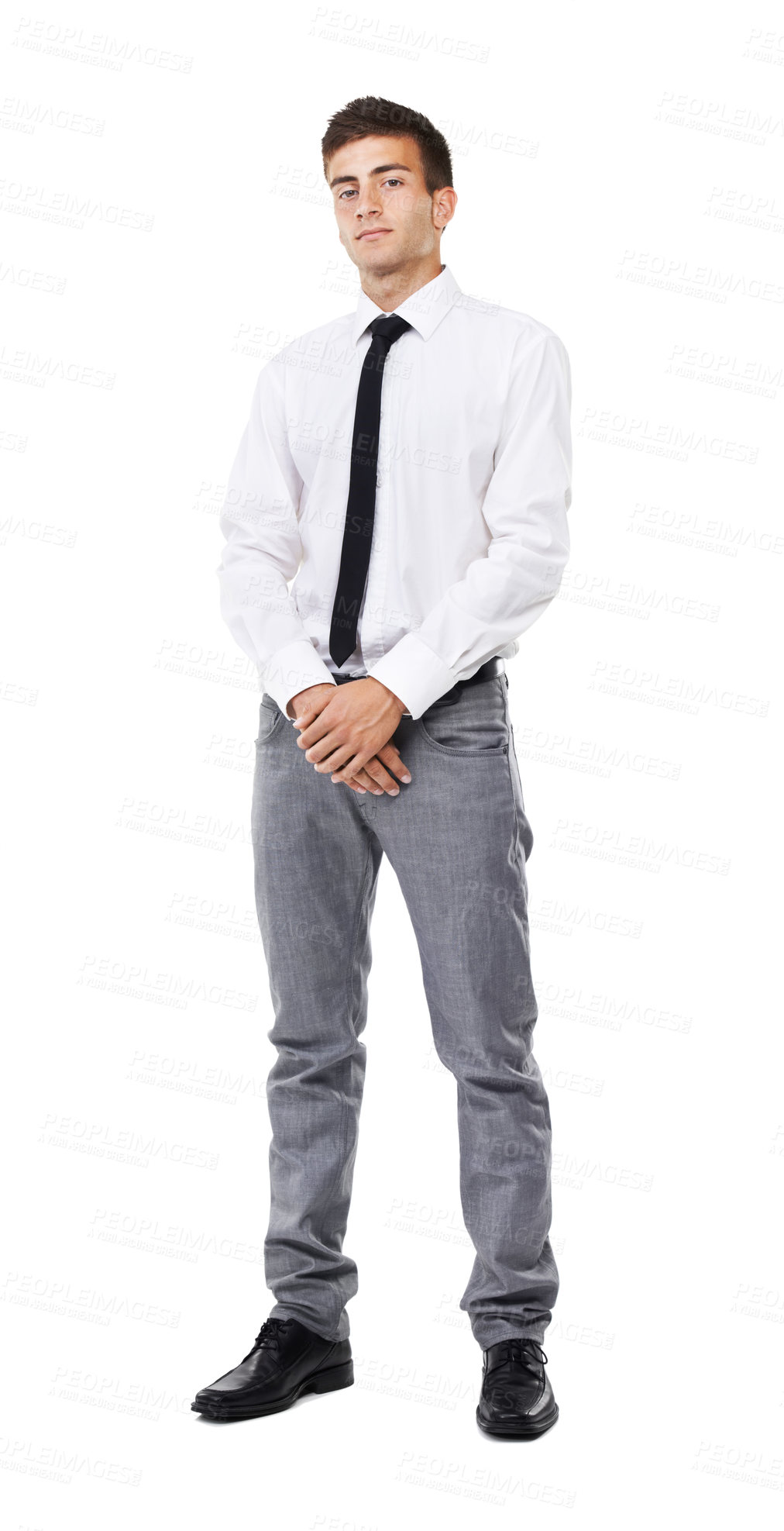 Buy stock photo Portrait, businessman and serious with confidence in studio for corporate mockup on white background. Male manager, employee and look on face for formal, suit or fashion in career, job or profession
