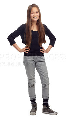 Buy stock photo Studio shot of a confident teenage girl posing against a white background