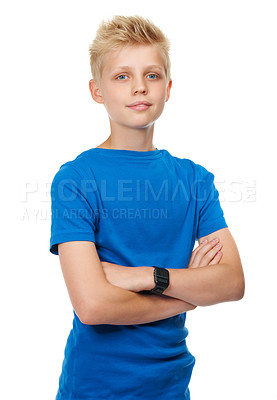 Buy stock photo Studio portrait of a blond teenage boy against a white background