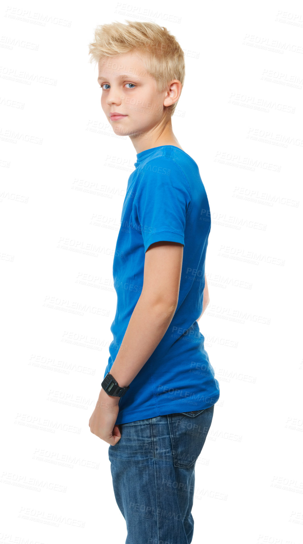 Buy stock photo Cropped studio portrait of a blond teenage boy against a white background