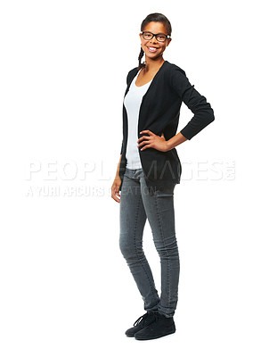 Buy stock photo Portrait, children and fashion with an indian girl in studio isolated on a white background with a carefree attitude. Kids, hand on hip and student with a young female child posing for style