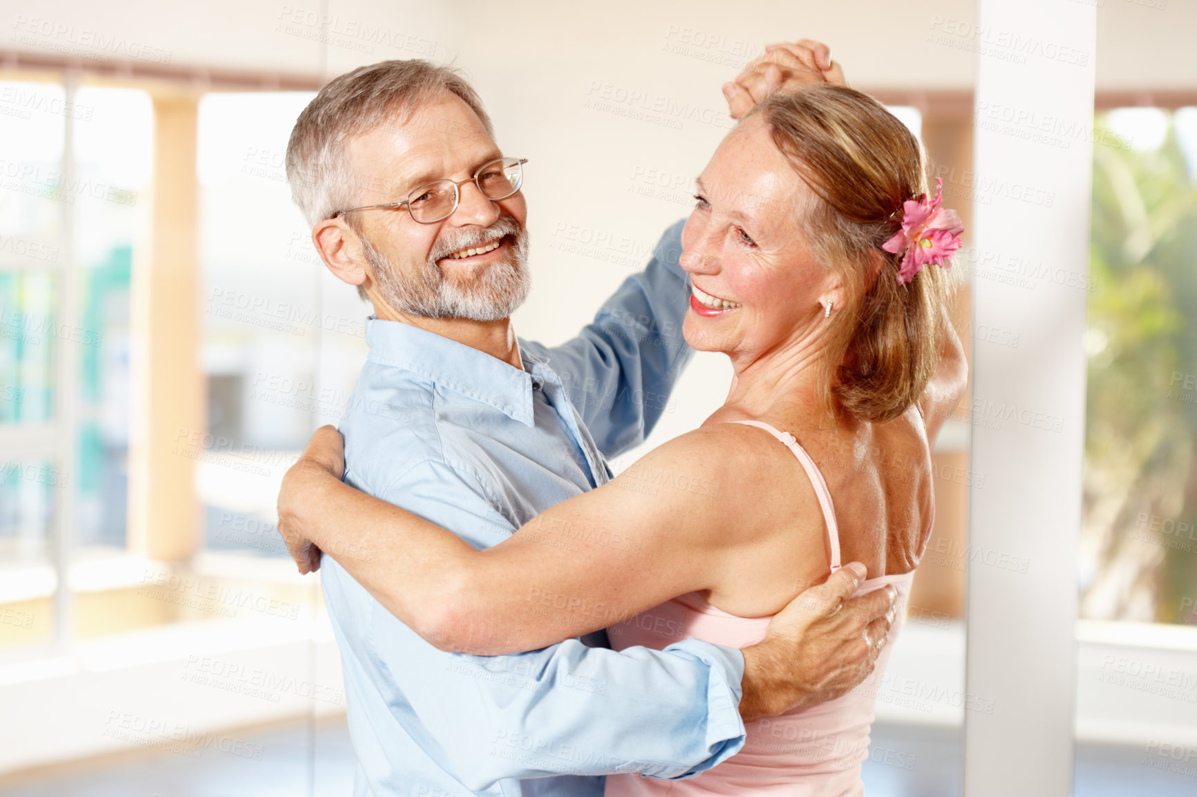 Buy stock photo Shot of a  mature couple ballroom dancing together indoors