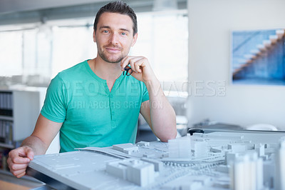 Buy stock photo Cropped shot of a businessman working on his building project