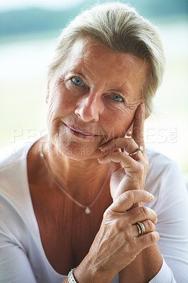 Buy stock photo Portrait of a happy senior woman smiling at you