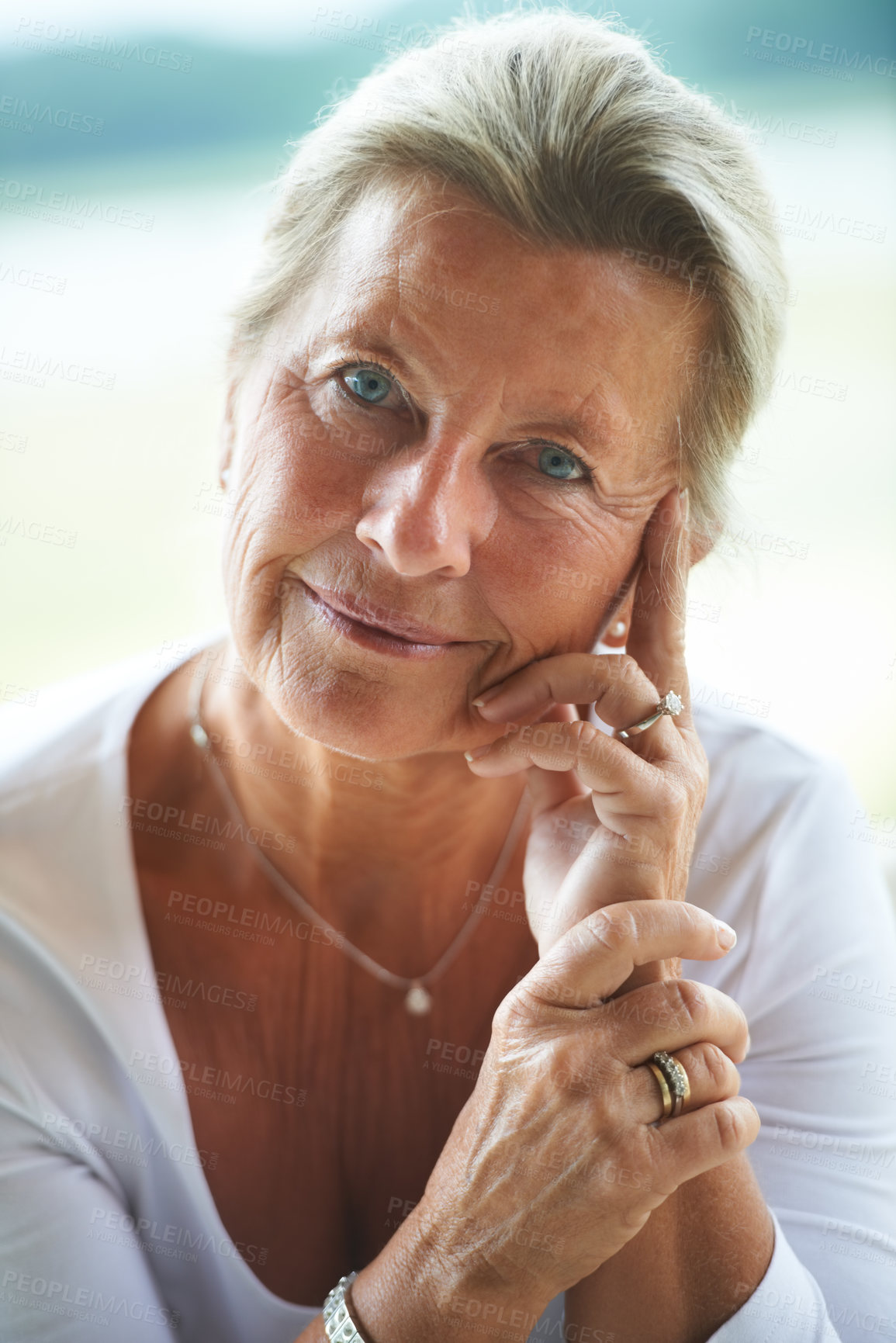 Buy stock photo Portrait of a happy senior woman smiling at you