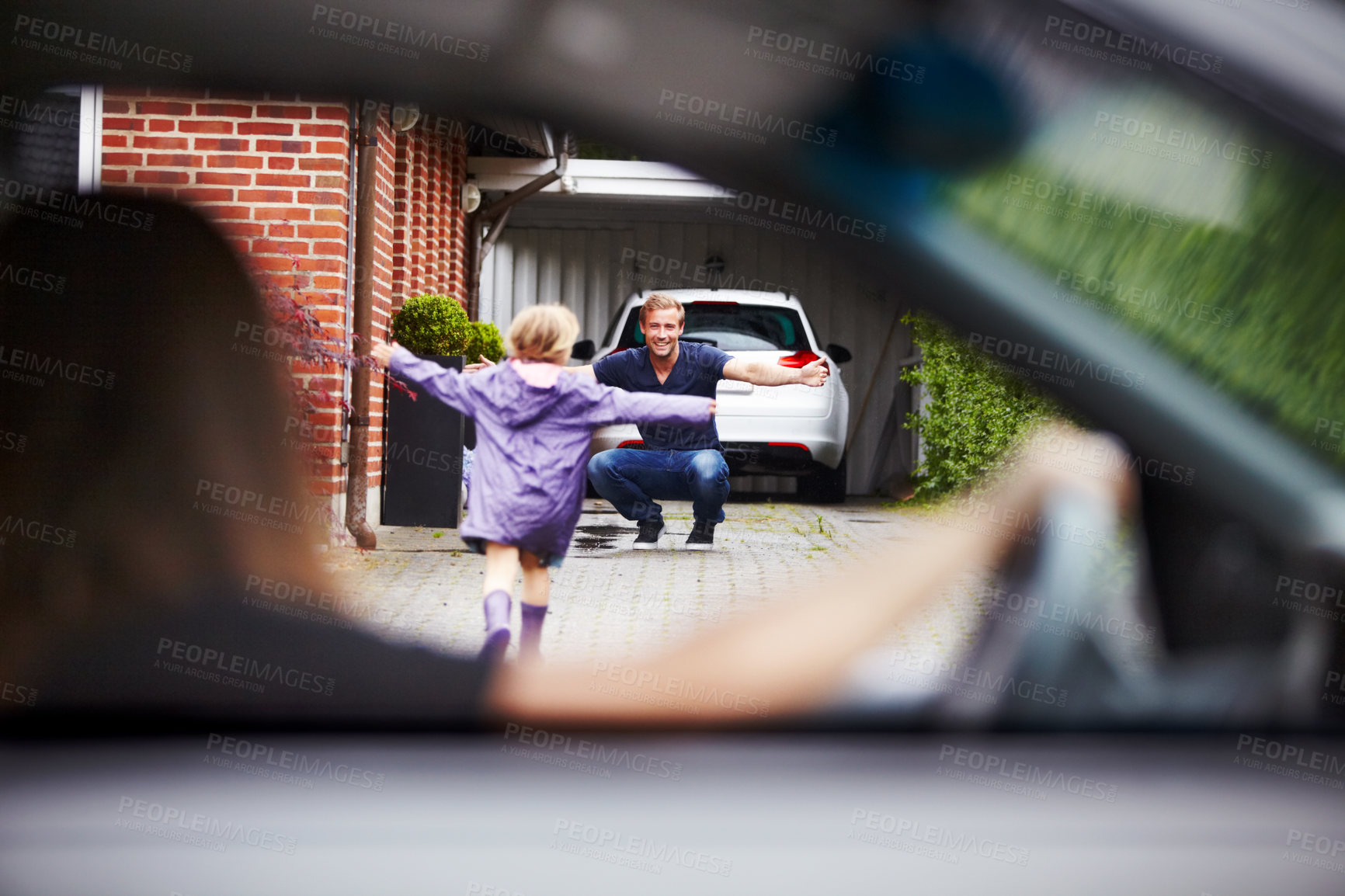 Buy stock photo Shot of a little girl running towards her father