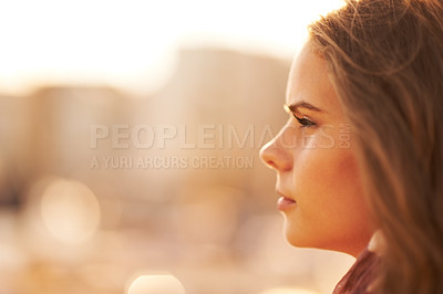 Buy stock photo Profile of a gorgeous woman standing outside