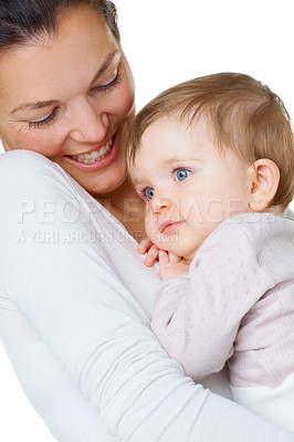 Buy stock photo An attractive woman holding her little baby