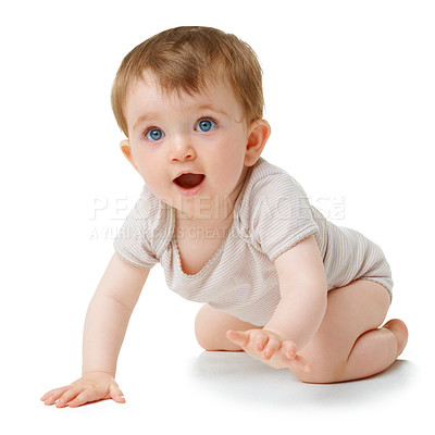 Buy stock photo A cute little baby isolated on white