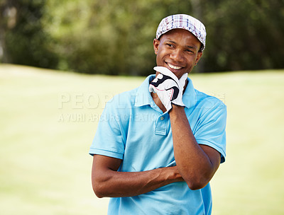 Buy stock photo Shot of a positive-looking african american golf pro