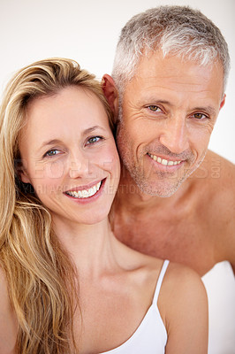 Buy stock photo Smile, happy and portrait of mature couple with love, care and positive attitude together. Bonding, excited and closeup of attractive senior man and woman with confidence and marriage from Australia.