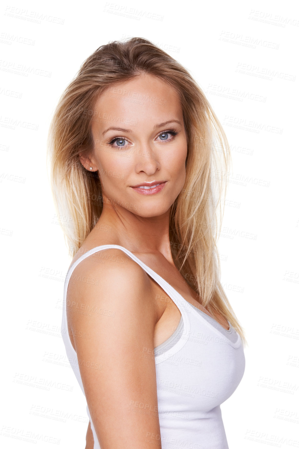 Buy stock photo Portrait, beauty and skin care with a woman in studio for glow, shine and flawless look. Face of a young female model person on a white background with confidence, dermatology and cosmetics or makeup