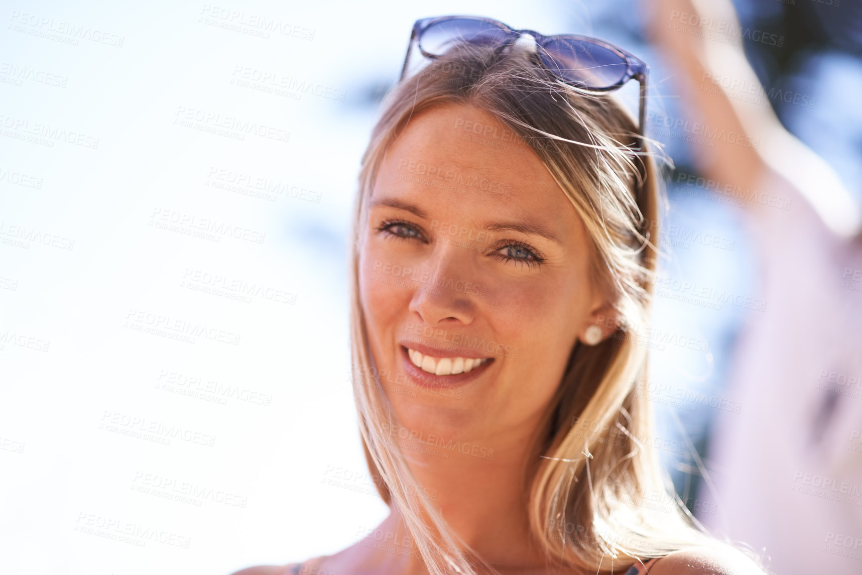 Buy stock photo Portrait of a beautiful young woman in an outdoor environment