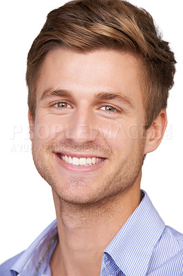 Buy stock photo Portrait of a happy and handsome young man