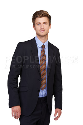 Buy stock photo Studio, portrait and professional business man, lawyer or advocate for legal services, justice and company work. Corporate law firm career, job experience and government attorney on white background