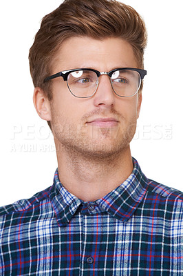 Buy stock photo A handsome young hipster wearing glasses